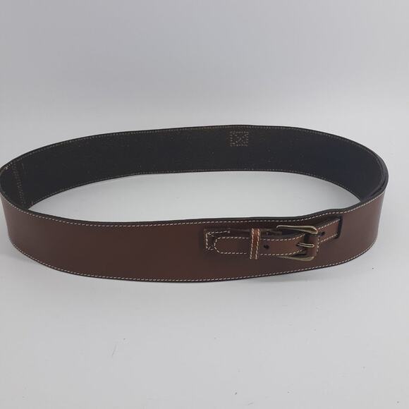 Land's Ends Wide Brown Leather Crossett Belt Fashion Dress L - Picture 7 of 10